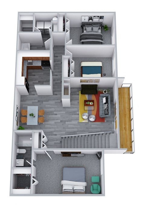 Floor plan for 3 beds, 2 baths